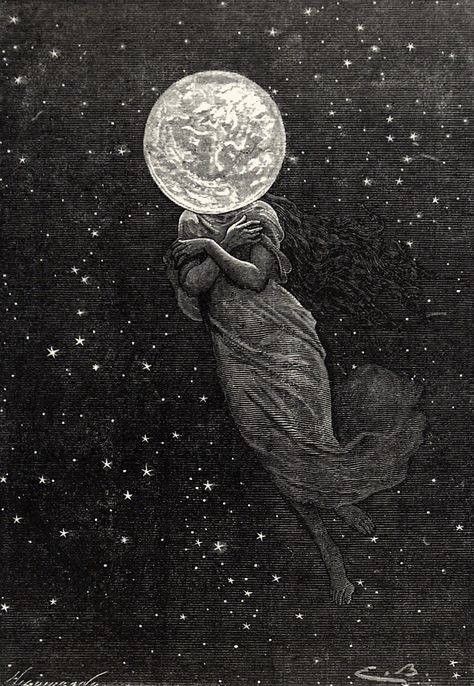 Archaeology & Art on Twitter: "Good Night! - Illustrations from Jules Verne's novel "Around the Moon" drawn by Émile-Antoine Bayard and Alphonse de Neuville., Paris, c. 1872.… https://t.co/WGSHe0NzNs" Night Sky Illustration, Gothic Celestial, Sky Illustration, Moon Drawing, Jules Verne, Night Aesthetic, Pics Art, French Artists, Space Art