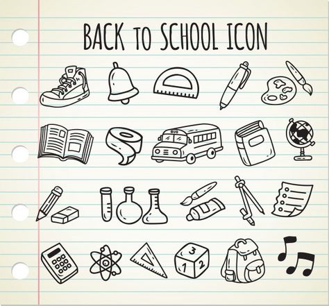 Back to school themed doodle icon Premium Vector Doodle Art School Theme, Back To School Doodles Easy, School Doodles Drawings, Study Doodles, Doodles School, School Journal, Planner Doodles, Star Doodle, Notebook Sketches