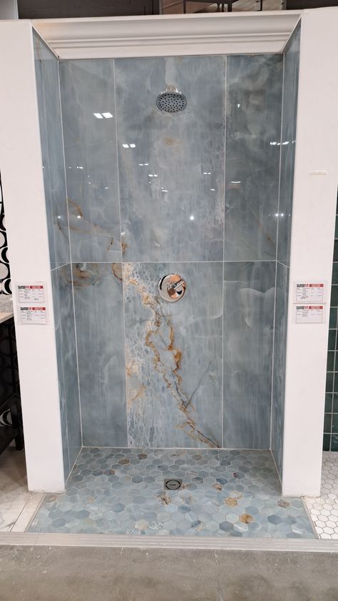 Blue Marble Shower Tile, Blue Marble Bathroom, Blue Marble Tile, Blue Shower Tile, Mahogany Bay, Marble Shower Tile, Blue Bathroom Tile, Bathroom Big, Marble Tile Bathroom