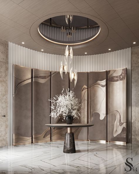 Outstanding wall decoration and marvelous chandelier for the hall design. #hallinterior #moderndesign #luxurydesign Find more ideas in our portfolio! Lift Lobby, Elevator Interior, Luxxu Modern Design Living, Hotel Lobby Design, Lobby Wall, Lobby Interior Design, Hall Interior, Lobby Interior, Foyer Design