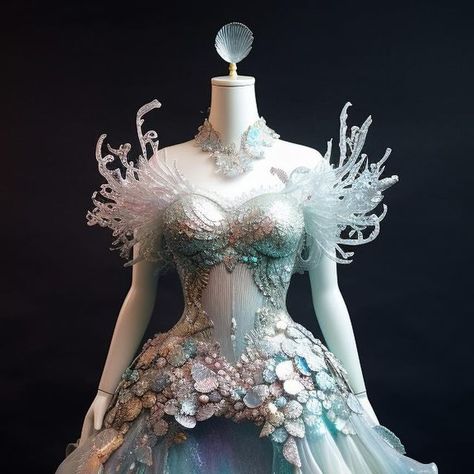 Ocean Inspired Costume, Ocean Inspired Corset, Atlantis Inspired Outfits, Ocean Inspired Dress Gowns, Water Fashion Design, Ocean Dress Design, Ocean Corset, Plastic Dress Recycled, Mermaid Inspired Fashion