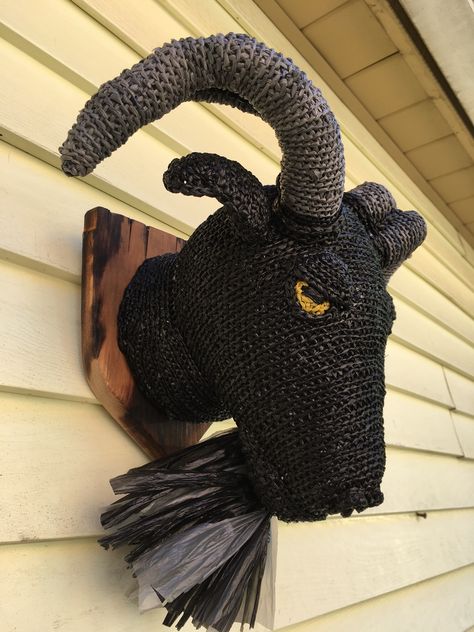 Plarn Crochet, Black Goat, Goat Head, Plastic Shopping Bags, African Flowers, Animal Head, Faux Taxidermy, Soft Sculpture, Bad Boy