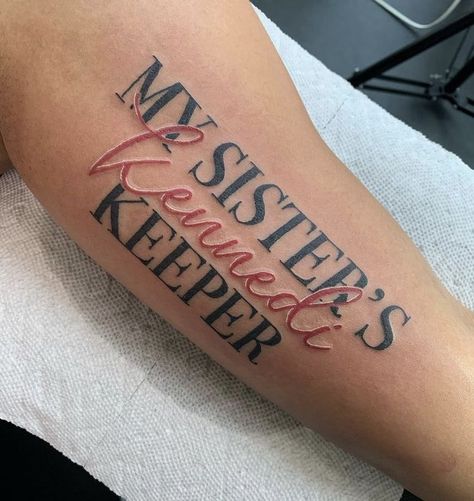 My Sister Keeper Tattoo, Sisters Keeper Tattoo, My Sisters Keeper Tattoo, Keeper Tattoo Ideas, Sisters Keeper, Arm Tattoos Black, Sister Keeper, My Sisters Keeper, Matching Sister Tattoos