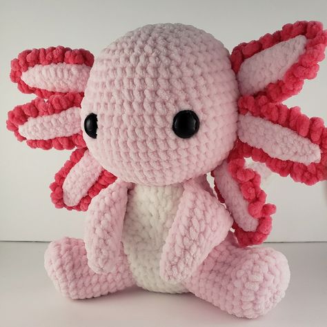 Yarn Stuffed Animals Diy, Free Stuffed Animals Pattern, Crochet Cute Stuffed Animals, How To Crochet Axolotl, Crocheted Axolotl Pattern Free, Cute Crochet Plushie Pattern, Cute Chunky Yarn Crochet, Easy Crochet Axolotl, Crochet Amigurumi Axolotl