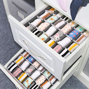 Joyoldelf Drawer Organisers Dividers 2 Packs Wardrobe Organiser, 24 Cell Collapsible Closet Cabinet Organizer Underwear Storage Boxes for Storing Socks, Bra, Handkerchiefs (Gray): Amazon.co.uk: Kitchen & Home Sock Drawer Organizer, Sock Drawer Organization, Wardrobe Organiser, Bra Organization, Closet Organizer With Drawers, Fabric Storage Cubes, Closet Cabinet, Sock Storage, Sock Organization