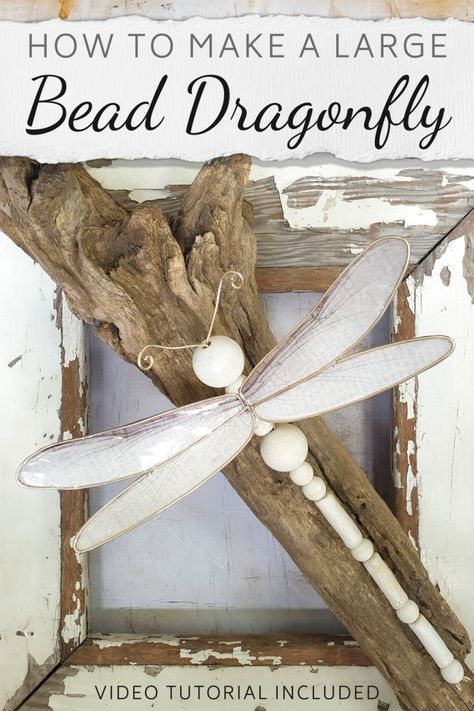 This easy tutorial will who you how to create a large wooden bead dragonfly that is sure to be a conversation starter in any room. You can experiment with different colors, shapes, and sizes to create a one-of-a-kind dragonfly that reflects your unique style and creativity. The tutorial includes step-by-step videos to guide you through the process #ACraftyMix Dragonfly Made Out Of Ceiling Fan Blades, Dragonfly Door Hanger, Dragonfly Crafts For Adults, Dragonfly Diy, Dragonflies Art, Dragonfly Crafts, Bead Dragonfly, Dragonfly Quotes, Dragonfly Artwork