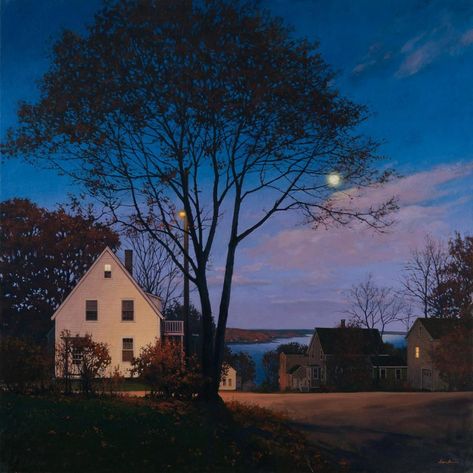 Federico Italiano on Twitter: "Nightscapes by American painter Linden Frederick https://t.co/kJKqHokUjY… " Linden Frederick, Small Town America, Digital Museum, Grain Of Sand, Night Aesthetic, Pretty Places, At Night, The Sky, Aesthetic Pictures