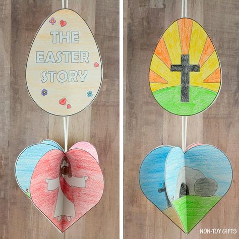 Easter Story Crafts For Preschoolers, Christian Easter Activities For Kids, Easter Sunday School Activities, He Is Risen Craft, Easter Story Crafts, Easter Art Projects, Spinner Craft, Easter Religious Crafts, Story Crafts