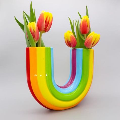 Rainbow Vase, Letterbox Flowers, Rainbow House, Vase Transparent, Rainbow Bright, Rainbow Gift, Rainbow Decorations, Flower Holder, Keramik Vase