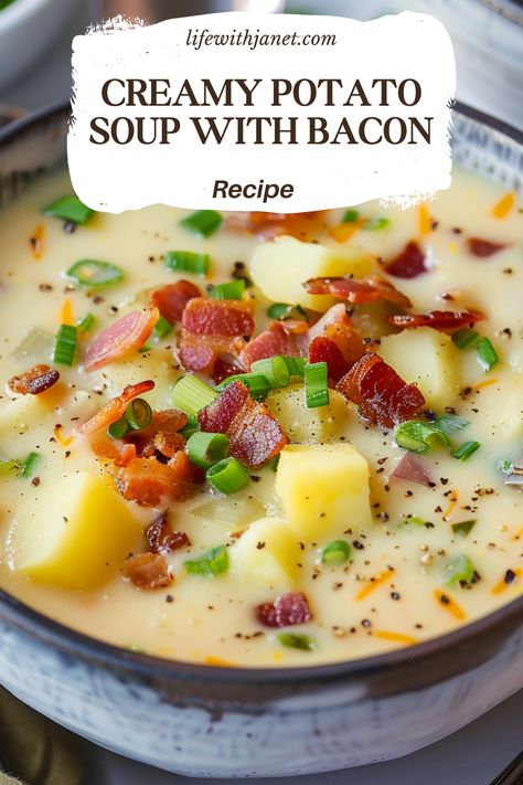 Creamy Potato Soup with Bacon Potato Bisque Soup, Low Carb Potato Soup, Ultimate Potato Soup, Creamy Potato Soup With Bacon, Recipes For Cold Weather, Potato Soup With Bacon, Creamy Potato Soup Recipe, Bacon Soup Recipes, Homemade Potato Soup