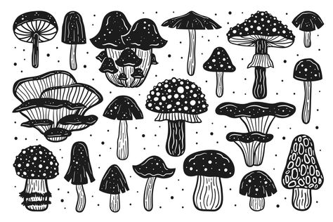 Forest Mushrooms, Pop Art Background, Nature Elements, Crystal Drawing, Mushroom Drawing, Lino Art, Linocut Art, Mushroom Design, Creative Graphic Design