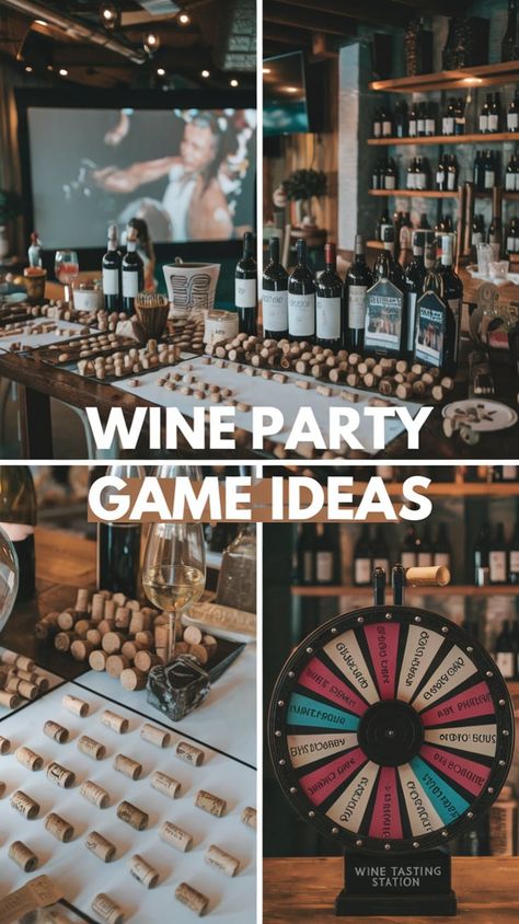 Looking for exciting ways to spice up your next wine party? Try these fun wine-themed games like wine trivia, blind tastings, and wine pong to keep the good times rolling. Perfect for groups of friends or intimate gatherings, these games add a playful twist to your wine-tasting experience! 🍷🎉 #WineParty #WineGames #WineTastingFun #WineNight #PartyGames #Cheers #WineLovers #GameNight #FunWithFriends Wine Club Party Ideas, Drinking Games With Friends, Wine Night Party Ideas, At Home Wine Tasting Party Ideas, Wine Tasting Theme Party, Wine Mixer Party Ideas, Winery Themed Birthday Party, Italian Party Games For Adults, Wine Flights Ideas