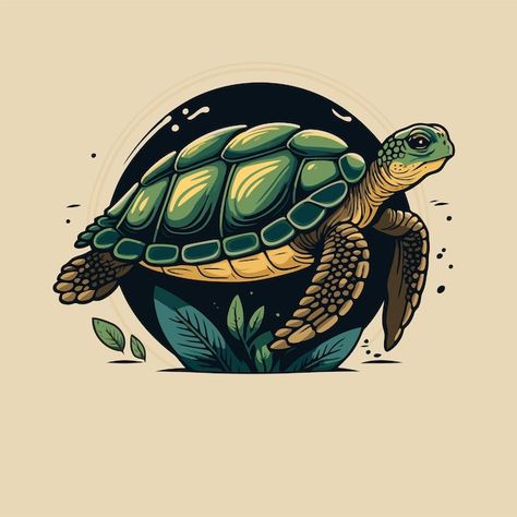 Turtle Vector Illustration, Turtle Illustration Design, Turtle Drawing Realistic, Seattle Murals, Cute Turtle Art, Turtle Logo Design, Sea Turtle Cartoon, Turtle Icon, Sea Turtle Illustration