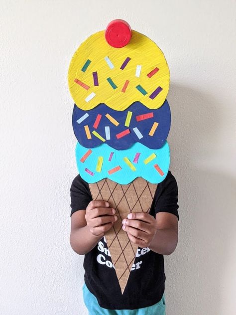 Ice Cream Props Diy, Ice Cream Art Preschool, Ice Cream Art Projects For Kids, Paper Ice Cream Crafts, Ice Cream Crafts For Preschoolers, Paper Ice Cream Cone, Candyland Dance, Cardboard Ice Cream, Summer Props