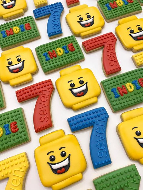 Lego Party Food, Lego Cookies, 7th Birthday Party Ideas, Lego Birthday Party, December Birthday, Lego Birthday, Lego Party, Event Themes, Birthday Cookies