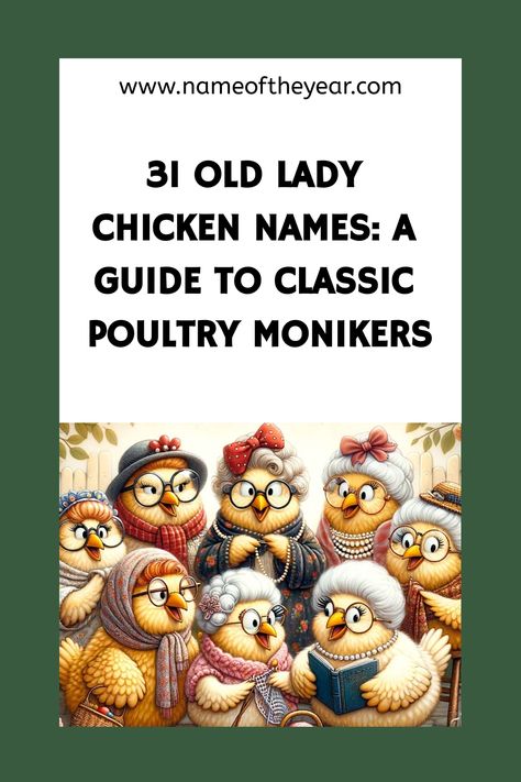 Consider drawing inspiration from the past for your beloved backyard birds' names. Opting for vintage monikers can bring a delightful touch of nostalgia to your flock. Revisiting old-fashioned chicken names adds a unique charm and character to your feathered companions. Embrace the timeless allure of these classic names for a touch of elegance in your coop. Explore historical references and embrace the endearing qualities that old lady chicken names can bring to your feathered friends! Old Lady Names For Chickens, Old Lady Chicken Names, Cluckingham Palace, Old Lady Names, Hen Coop, Backyard Flocks, Classic Names, Classic Romance, All In The Family