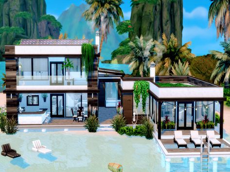 Sims 4 Beach House, Sims 3 Houses, The Sims 4 Lots, Sims 4 House Ideas, Sims 4 Lots, Sims 4 House Building, Sims 4 House Plans, Sims 4 House Design, Casas The Sims 4