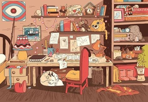 #room #hilda #art #cartoon #workspace Images Kawaii, Posca Art, Anime Room, Arte Inspo, Cartoon Background, Animation Background, Art And Illustration, Environment Concept Art, 그림 그리기