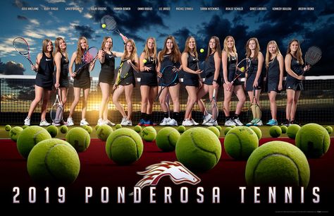 Tennis Team Photo Ideas, Tennis Team Photos, Senior Tennis Poster Ideas, Tennis Portraits, Teenage Poses, Team Poster Ideas, Volleyball Banners, Tennis Senior Pictures, Volleyball Team Photos