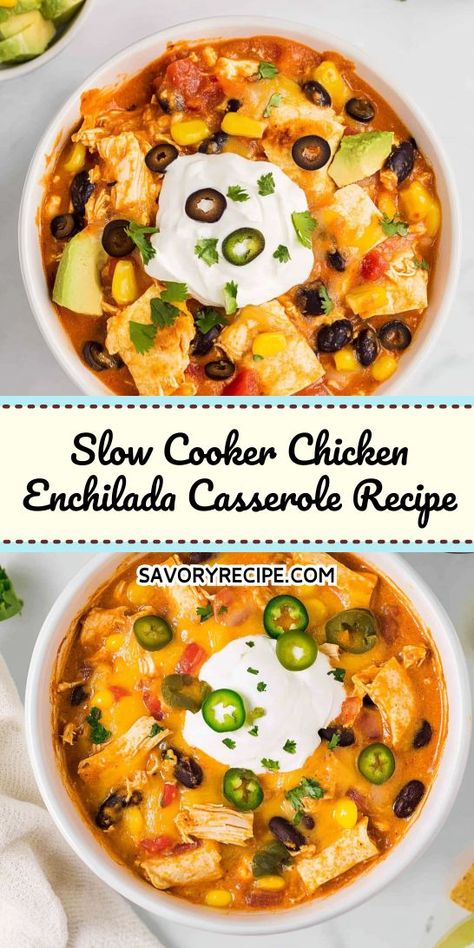 Craving a hearty and comforting meal that cooks while you go about your day? This Slow Cooker Chicken Enchilada Casserole is perfect for busy nights! Enjoy layers of flavor without the fuss. Save this recipe for your next family dinner or meal prep session! Crock Pot Chicken Enchilada Casserole, Chicken Enchilada Crockpot Recipes, Enchilada Casserole Crockpot, Slow Cooker Enchilada Casserole, Crockpot Enchilada Casserole, Crockpot Enchiladas, Slow Cooker Chicken Enchilada Casserole, Crockpot Chicken Enchilada Casserole, Crockpot Chicken Enchiladas