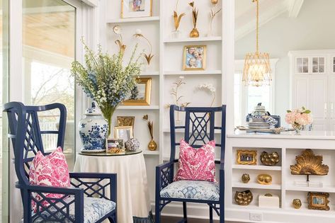 Pin on For the Home Chinoiserie Interior Design, Coastal Chinoiserie, Large Kitchen Design, Chinoiserie Interior, Beach House Colors, New England Farmhouse, Barn Renovation, Empty Spaces, White Sofas