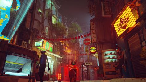 midtown (pic taken by me) Stray Landscape, Stray City, Stray City Game, Stray Midtown, Cyberpunk Slums, Stray Slums, Cyberpunk City Slums, Rainy Cyberpunk City, Blade Runner 2049