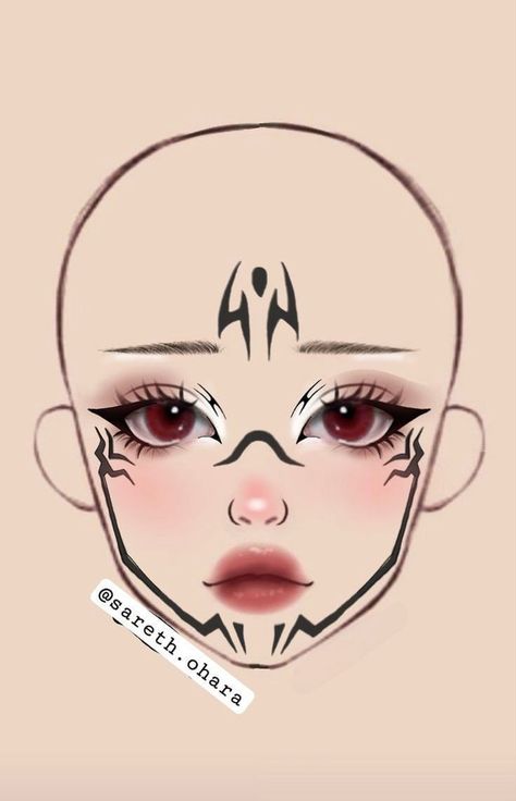 Makeup Face Charts Creative, Pre Shower Makeup, Makeup Ideas Drawing, Teknik Makeup, Makeup Charts, Anime Eye Makeup, Anime Cosplay Makeup, Makeup Drawing, Anime Makeup