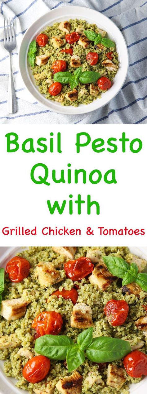 Chicken And Tomatoes, Pesto Quinoa, Basil Recipes, Chicken Quinoa, Diner Recept, Paleo Lunch, Basil Pesto, Pesto Chicken, Quinoa Recipes