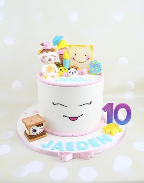 Squishy Theme Cake - cake by Mercedes Squishy Birthday Cake, Squishies Birthday Party Ideas, Squishy Birthday Party Ideas, Squishy Birthday Party, Squishmallow Party, Themed Party Invitations, Fondant Characters, Squishy Kawaii, 7th Birthday Party Ideas