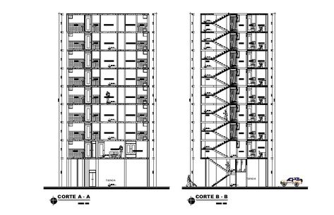 8 Story Apartment Building Section Drawing Download DWG File - Cadbull Railroad Apartment, Section Drawing, High Rise Apartments, Interior Design Drawings, Drawing Block, Building Plan, Building Section, Residential Apartments, Autocad Drawing