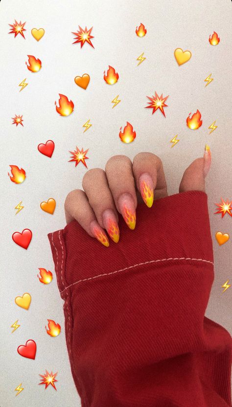 Flames Nails, Edgy Nails, Nail Polish, Nails, Yellow, Red, Design