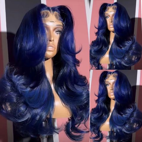 AIMEYA Dark Blue Lace Front Wigs for Women Natural Hairline Synthetic Hair Long Natural Wave Daily Dark Blue Hair Black Women, Navy Blue Wig, Burgundy Curly Wig, Blue Lace Front Wigs, Dark Blue Wig, Black Hair Tips, Blue Lace Front Wig, Women Cornrows, Pokemon Bead