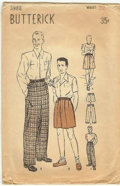 1940s Radio, Mens Pleated Pants, 60s Vintage Fashion, Shorts Sewing Pattern, Mens Sewing Patterns, Vintage Girls Clothes, College Wardrobe, Shorts Sewing, Pattern Sleeve