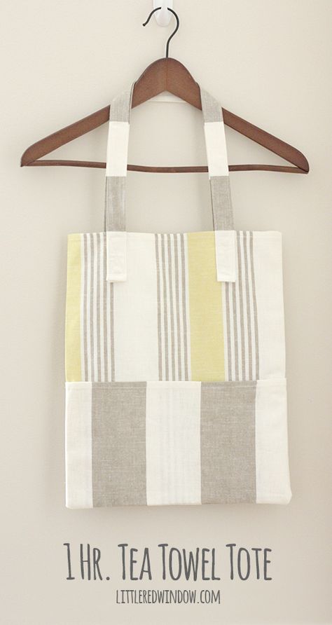 1 Hr. Tea Towel Tote Bag Tutorial | littleredwindow.com | Awesome tutorial to make a simple tote bag from tea towels in under and hour! Tote Bag Sewing Pattern Free, Bag Sewing Patterns, Tote Bag Sewing, Bag Free Pattern, Sew Bags, Tote Bag Tutorial, Craft Tote, Simple Tote, Market Tote Bag