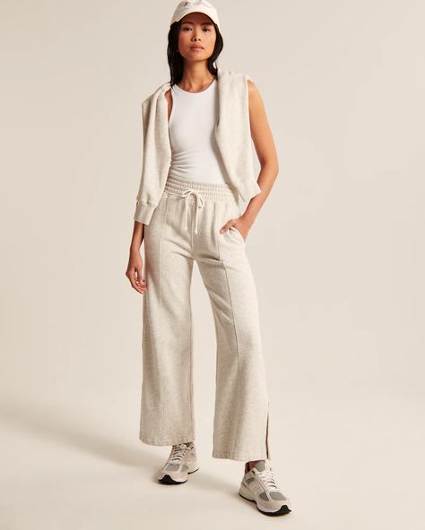 Women's Split-Hem Wide Leg Sweatpants | Women's New Arrivals | Abercrombie.com High Rise Sweatpants, Wide Leg Sweatpants, Women's Bottoms, American Clothing, Split Hem, Womens Sweatpants, American Apparel, Fleece Fabric, Abercrombie Fitch