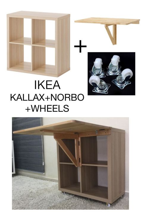 IKEA HACK EXTEND TABLE USING IKEA KALLAX + NORBO + WHEELS | Ikea küchenideen, Ikea kleine wohnung, Einrichten und wohnen wohnzimmer End Tables Diy, Funky Painted Furniture Diy, Furniture Repurpose, Homemade Tables, Painted Furniture Diy, Ikea Kallax, Craft Room Design, Diy Sofa Table, Wooden Pallet Projects