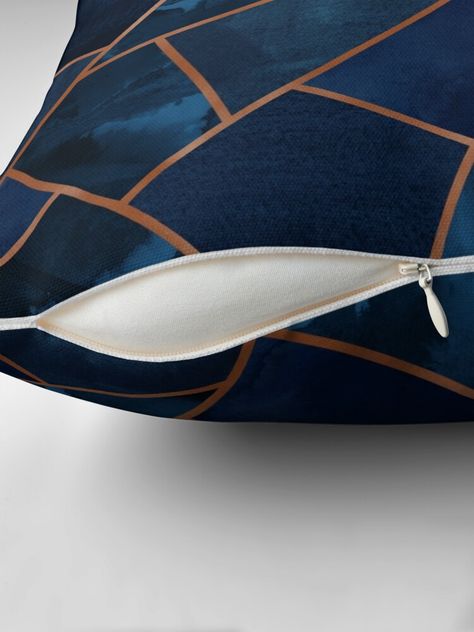 "Navy & Copper Geo" Throw Pillow by Blue-Banana | Redbubble Copper Office, Copper Colour Palette, Copper Room, Copper Bedroom, Navy Throw, Navy And Copper, Lounge Ideas, Blue Banana, Bathroom Tile Designs