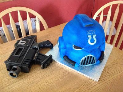 What's On Your Table: Space Marine Cake and Nerf Bolt Pistol - Faeit 212: Warhammer 40k News and Rumors Warhammer 40k Cake Ideas, Warhammer Cake, Marine Cake, Cake Portfolio, Cake Making, 12th Birthday, 9th Birthday, Space Marine, Clay Ideas