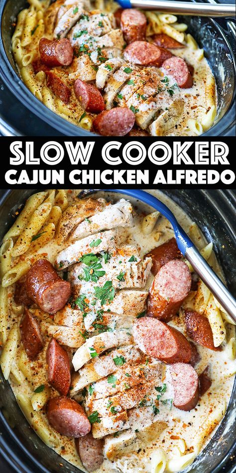 Slow Cooker Cajun Chicken Alfredo, Cajun Chicken Alfredo Recipe, Slow Cooker Cajun, Chicken Alfredo Recipe, Crockpot Pasta Recipes, Cajun Chicken Alfredo, Resep Pasta, Chicken Alfredo Recipes, Alfredo Recipe