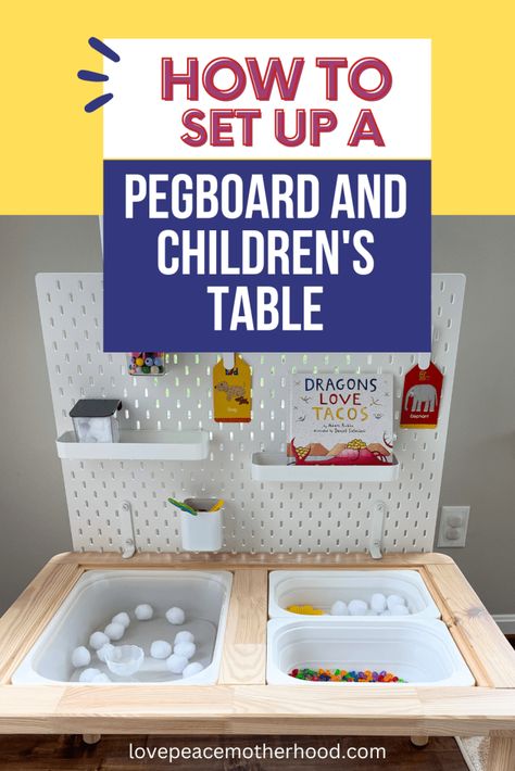 Are you looking for some inspiration for the Ikea Flisat sensory table? I wanted to add additional items for learning and play when using our sensory table. Check out the IKEA Flisat Table Hack detailed below. Stay tuned, I'm excited to share all the ways we use this table and pegboard for learning and activities. Flisat Craft Table, Diy Ikea Flisat Table, Ikea Flisat Table Makeover, Pegboard Preschool, Sensory Table Set Up, Ikea Sensory Bin, Ikea Flisat Table Ideas Toddler, Ikea Sensory Table Hack, Ikea Flisat Table Hack