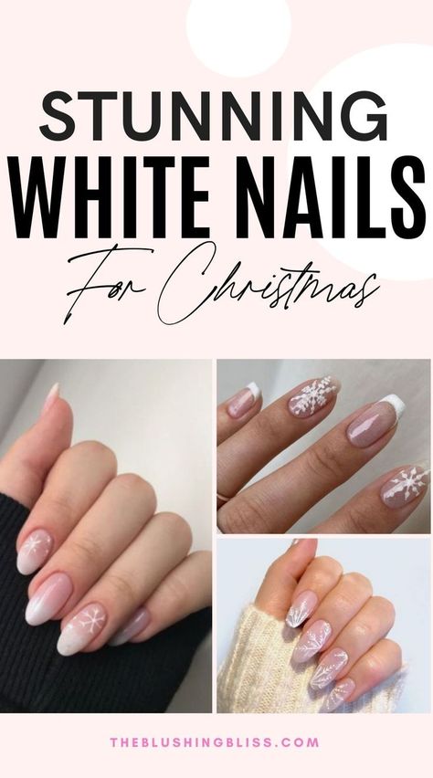 white christmas nails White Christmas Nails Snowflakes, White Christmas Nails Coffin, Christmas Nails Simple White, Christmas Nails Acrylic White, Short White Christmas Nails, Christmas Nail Designs White, Simple White Christmas Nails, White Christmas Nails Acrylic, White Christmas Nail Designs