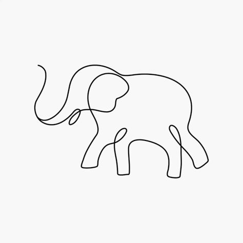 Line Work Elephant Tattoo, Elephant Tattoos Simple, Minimalist Elephant Tattoo, Line Art Elephant, Family Tattoos Ideas, Simple Elephant Tattoo, Small Angel Tattoo, One Line Animals, Family Tattoo Ideas