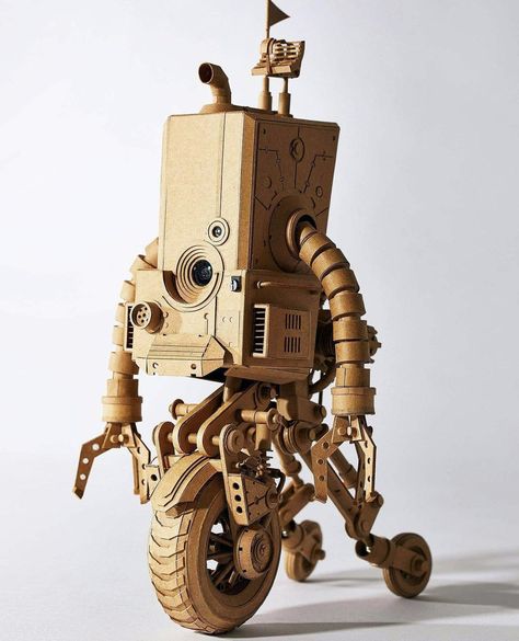 Cardboard Sculptures, Cardboard Model, Robot Sculpture, Cardboard Sculpture, David And Goliath, Retro Robot, Cardboard Art, Cardboard Paper, Robots Concept