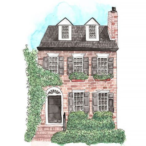 I love these watercolor houses. If you're looking for watercolor house painting ideas, you'll love these aesthetic paintings. Following these drawings is a great way to improve your skills. Brick House Watercolor Painting, Watercolor Brick House, Brick House Drawing, Architecture Major, Watercolor Houses, House Brick, Watercolor House Painting, Watercolor House Portrait, Building Painting