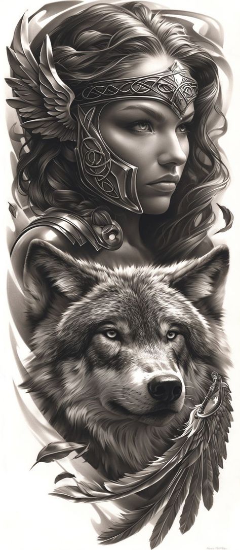 Freyja Tattoo Norse Mythology, Huntress Tattoo, Tattoo Indien, Valkyrie Norse, Artemis Tattoo, Thor Tattoo, Fenrir Tattoo, Female Warrior Tattoo, Valkyrie Tattoo