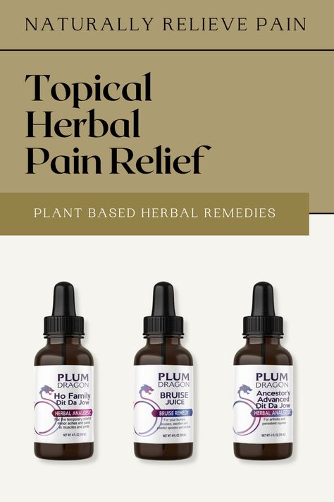 Naturally relieve pain with herbal topicals based on Chinese Medicine formulas. Natural pain relievers in a topical solution deliver strategically targeted plant-based nutrition directly to the affected area to boost healing and relieve pain. #painmanagement #herbsforpainrelief #chineseherbs Herbal Pain Relief, Natural Medicine Cabinet, Healing Body, Herbal Remedies Recipes, Natural Pain Relievers, Bulk Herbs, Chinese Herbs, Plant Based Nutrition, Body Healing