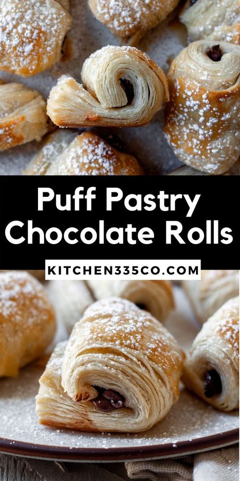 Chocolate Puff Pastry, Puff Pastry Rolls, Puff Pastry Chocolate, Using Puff Pastry, Pastry Rolls, Puff Pastry Recipes Dessert, Chocolate Puff, Chocolate Croissants, Rough Puff Pastry