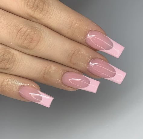 Light Pink Acrylics Coffin, Vacation Nails Long Square, Square Acrylic Nails French Tips Pink, Different Style French Tip Nails, Pink French Nails Coffin, Pink French Tip Nails Ballerina, Pink V Shape French Tip Nails, All Pink French Tip Nails, Pink Ombré Acrylic Nails