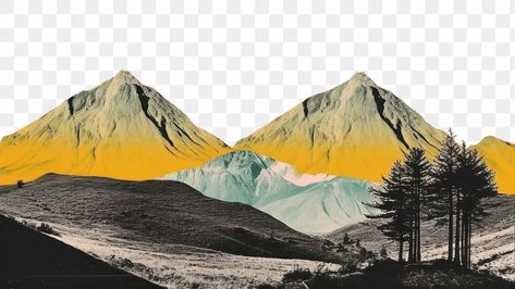 Mountain Png Nature, Mountain Collage Art, Vintage Landscape Photography, Mountains Collage, Mountain Graphic Design, Outdoors Painting, Mountain Element, Mountain Collage, Sky Collage