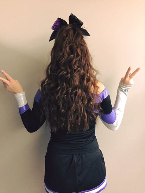 High Half Up Half Down Hair Cheer, Half Up Half Down Hair Cheer, Curls For Medium Length Hair, Medium Length Curls, Curled Ponytail, Cheerleading Hairstyles, Sport Hair, Cheer Hair, Half Up Half Down Hair